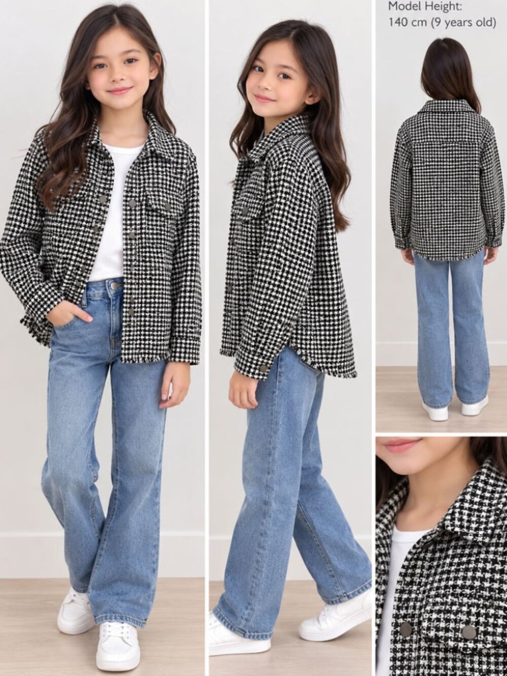 Zara Monochrome Houndstooth Shirt Jacket